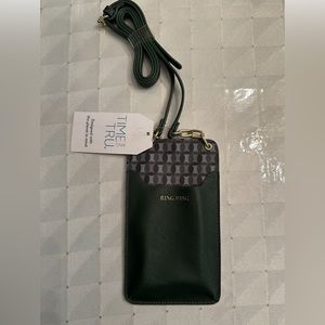 Crossbody card/ small phone holder made of recycled materials by Time and Tru.